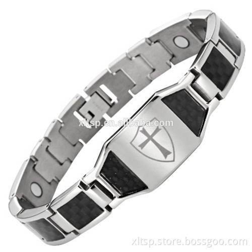 Americal popular cross pattern blue carbon fiber titanium magnetic bracelet